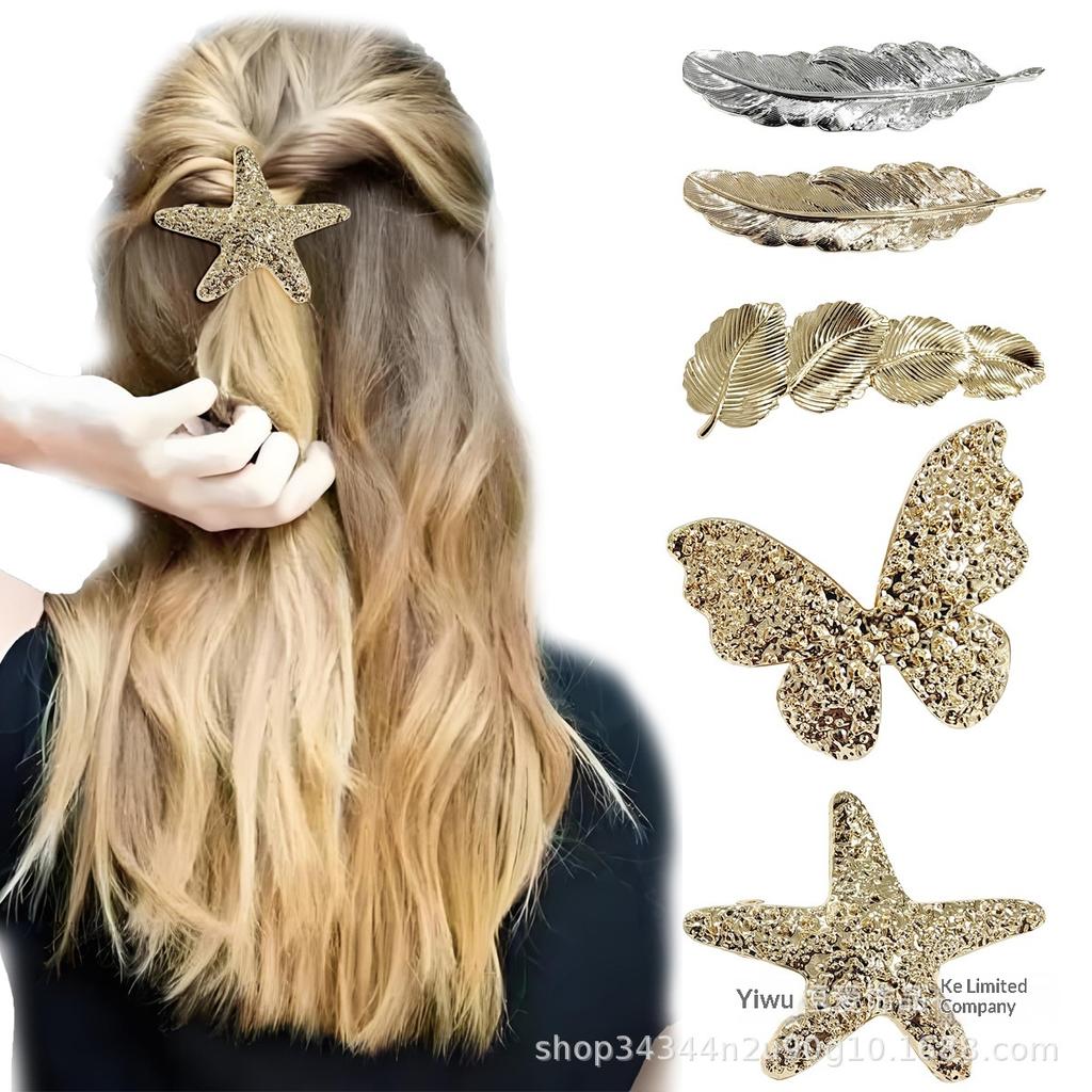 Women's European American Minimalist Style butterfly Hair Clip Textured Electroplated Metal Surface Versatile Spring Clip Hair