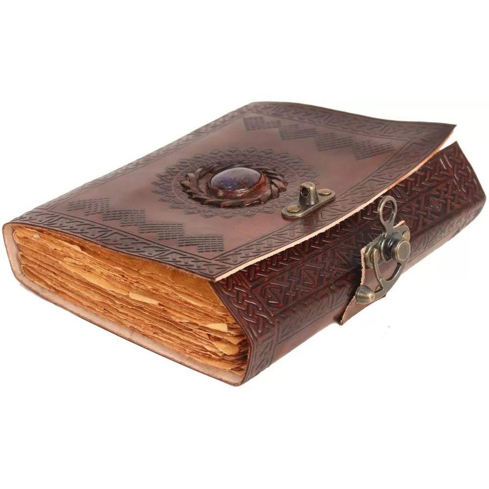 Vintage Leather Journal with Semi Precious Stone-Witch Journal for Men and Women