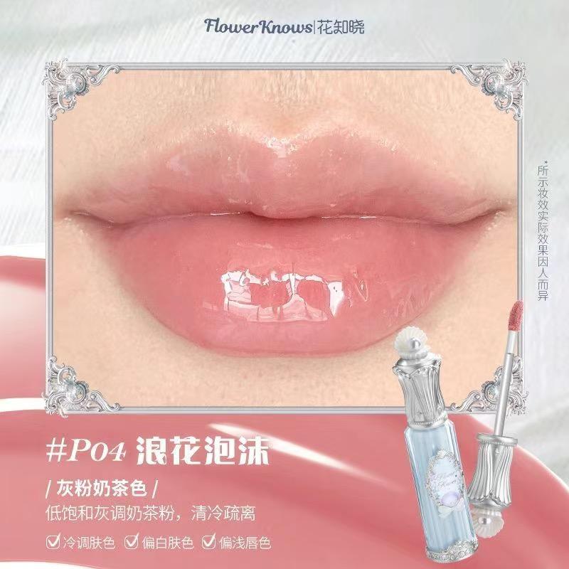 Flower Knows Mermaid da Lua Gloss Labial Transparente Coleção Brilho Labial Pedra Preciosa Hidratante Espelho Lábios Preenchedor Gloss Maquiagem 3.5ML