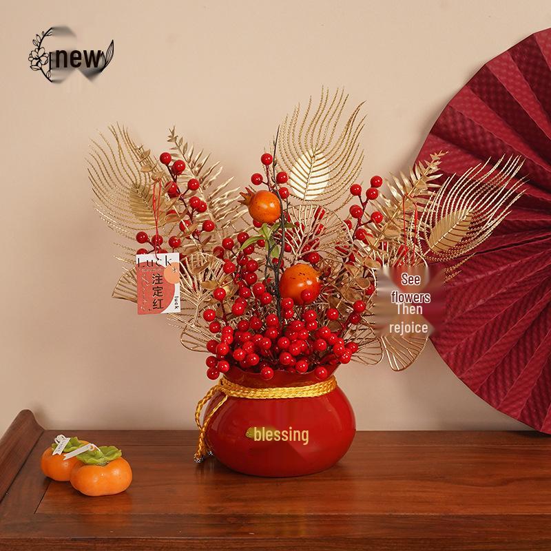 Chinese New Year Prosperity Fruit Ornament - Snake Year Fortune Bucket for Home Decor, Spring Festival Atmosphere in Entrance Hall & Living Room