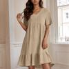 Ladies' Casual And Fashionable Solid Color Dress, Loose Short Sleeved Waist Cinched Dress