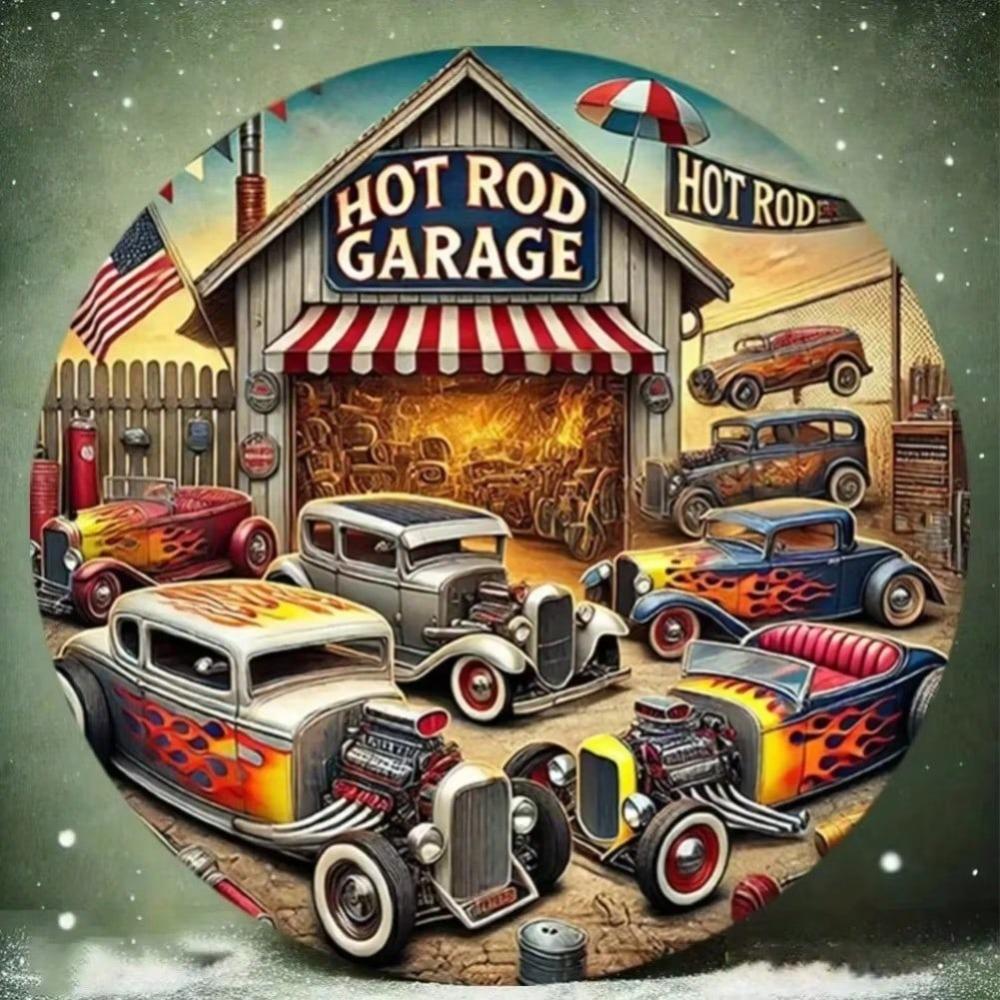 Vintage Hot Rod Garage Round Metal Sign Car Decor for Home