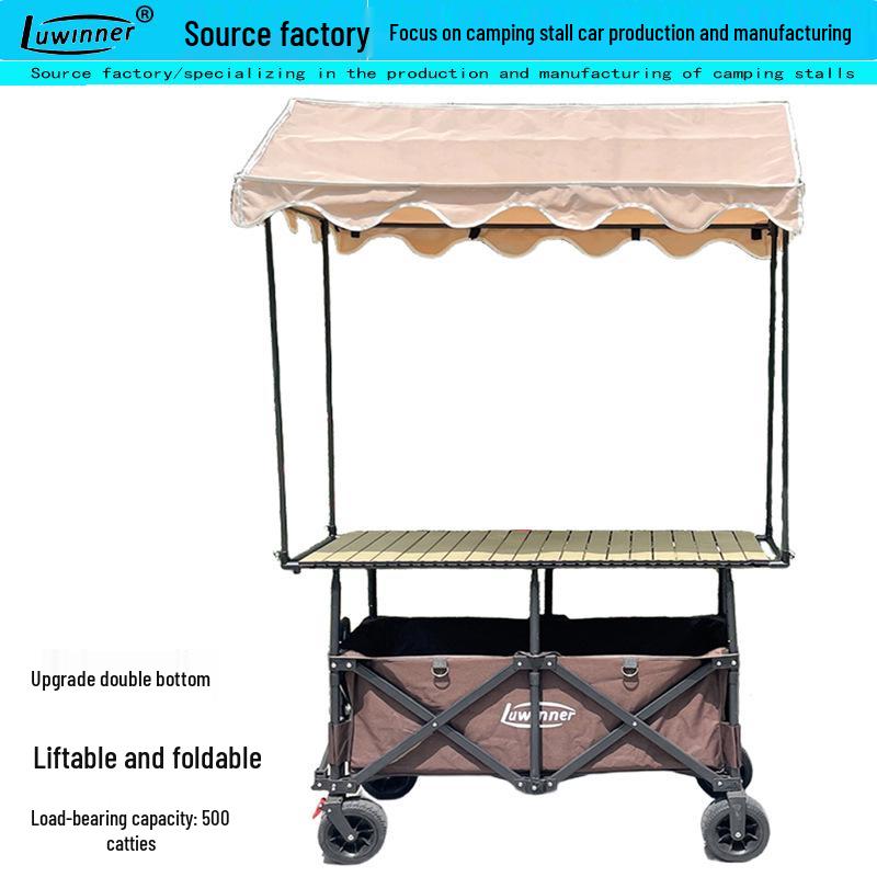 Portable Night Market Mobile Stall with Foldable Table and Four Wheels