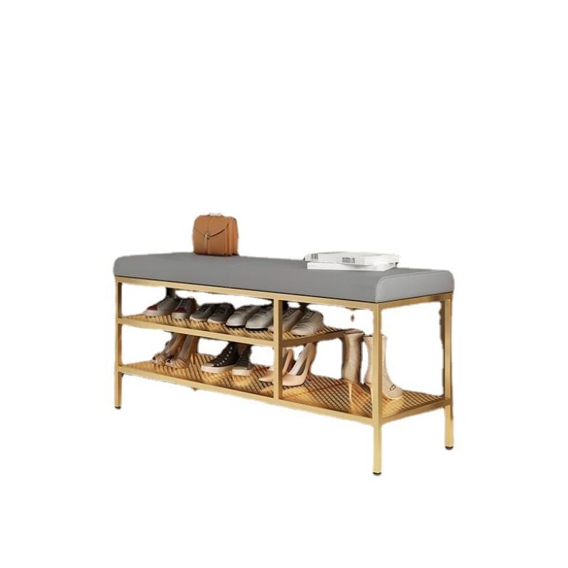 Light Luxury Shoe Rack Living Room Shoe Changing Stool Entrance Hall Furniture Storage Cabinet Nordic Leather Bench Save Space
