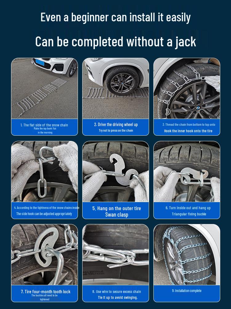 Extra Thick Anti-Skid Manganese Steel Chains for SUVs, Sedans, Off-Road Vehicles, Winter Snow Tires
