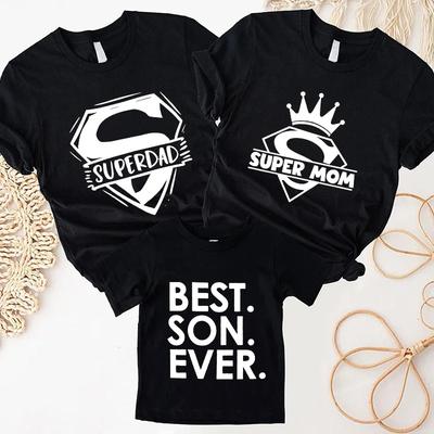 Familien Partnerlook Set Super Mama Papa Bester Sohn aller Zeiten Lustiges T-Shirt Schönes Geburtstags-T-Shirt Lustige Familienparty Grafik-Tops