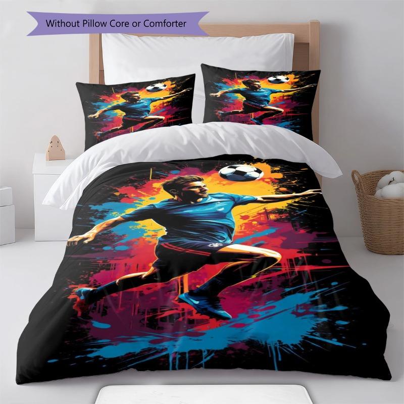 Soccer Player Color Splash Graffiti Art Print 3 Pieces Duvet Cover Set Sports Fan Bedding Bedroom Home Decor Without Pillow Core