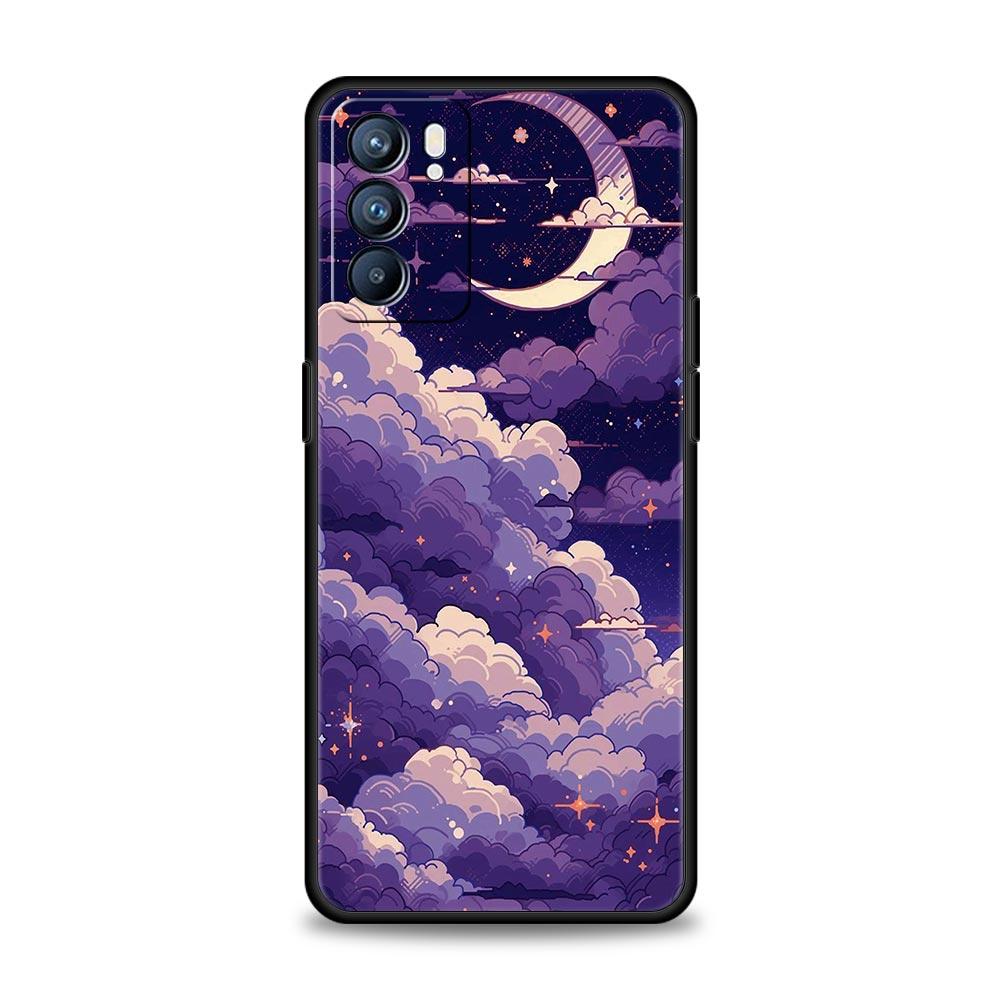 Moon Cloud Comic Style Phone Case For Oppo A54 A53 A52 A15 A95 A16 A78 A79 A80 A98 4G Find X5 X6 Reno10 12 13 F Pro 5G Cover