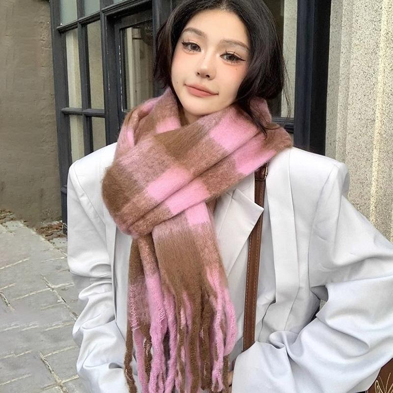 Autumn and Winter Scarves Women's Winter High-end Scarves Thickened and Warm Tonglu Imitation Cashmere Plaid Scarves