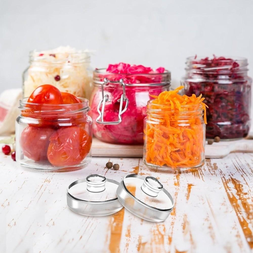 Fermenterade Glasvikter Klara med Handtag Bredmunnad Masonburk Lock Förseglat Köksredskap Tunga Fermenteringsvikter Kimchi Tillverkning