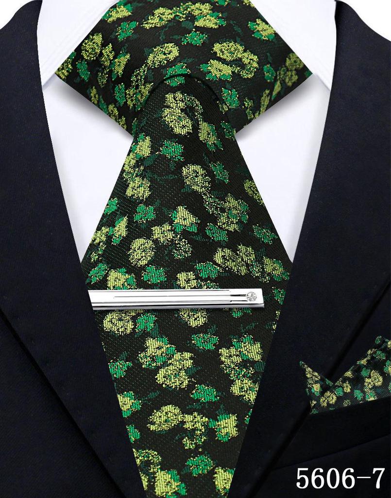 Men's Retro Floral Tie, Pocket Square & Tie Clip Set for Weddings