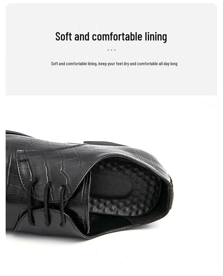 Men's Embossed Pointed Toe Leather Shoes - Height Increasing, Lace-up, Casual & Formal, Spring/Autumn.