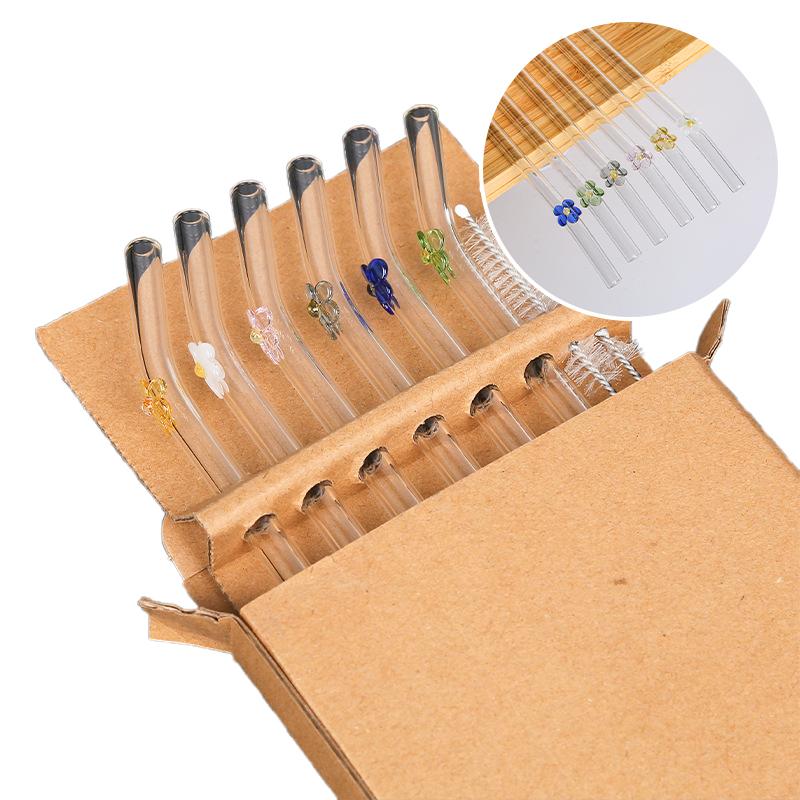 6pc 8mm Glass Straw, Reusable Drinking Straws Cute Butterfly Heat-Resistant Straw For Festival Party Wedding Cocktail Bar Beachs
