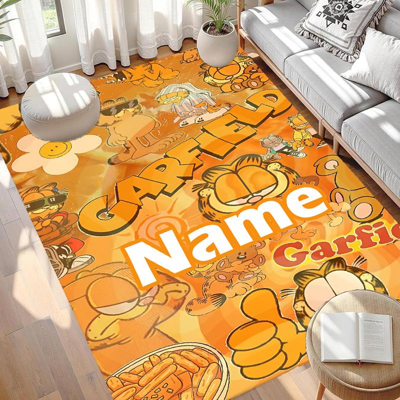 Custom Name Personalized Garfield Print Carpet, Versatile Home Decor Rug, for Playroom, Apartment, Balcony, Entryway, Hallway Gift
