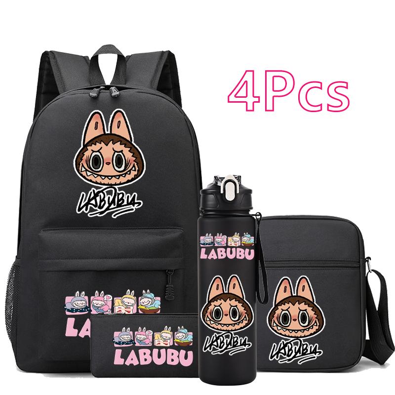 

4Pcs/set Cartoon Printed Backpack Teenger Student Boy Girl Large Capacity Schoolbag Kid Outdoor 750Ml Water Bottle Gift