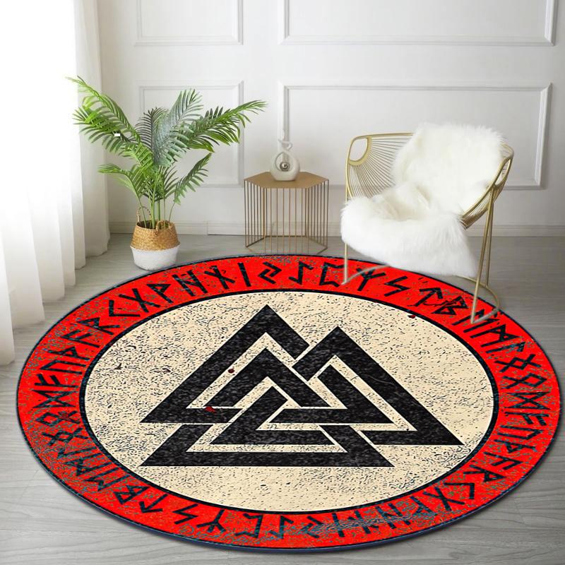 1Pc Viking theme Printed circular carpet, home door mat, outdoor travel protection carpet A4