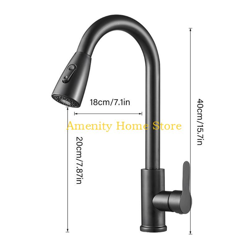 F26C Metal Pull Out Tap Precise Hot/Cold Water Mixing at House Practical Stretchable Sink Tap Prevents Splashing Water Faucet