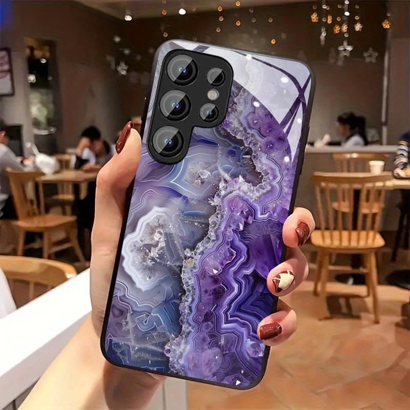 Fantasy Purple Pattern Glass Phone Case Suitable for Samsung Galaxy S26 S25 S24 S23 S22 S20 FE Ultra Plus Anti Drop Back Cover