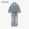 Edition Women's Retro Blue Denim Dress with Wide Sleeves & Belt