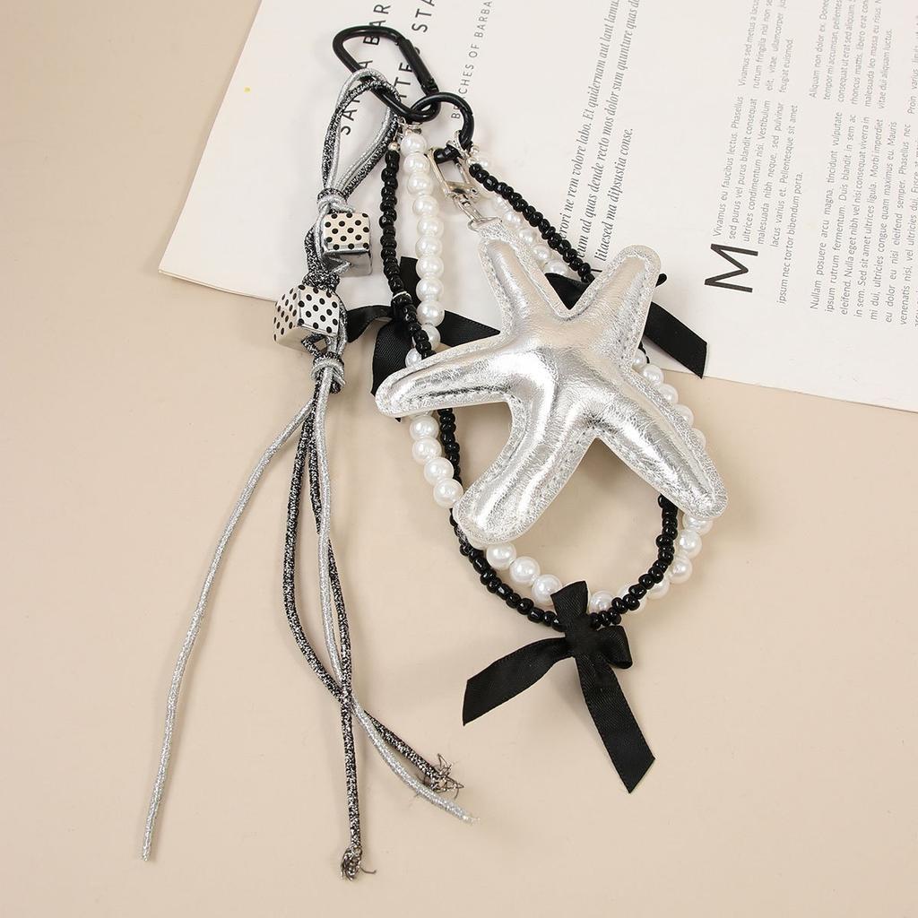 Pearl Strap Star Shape Leather Charms Woven Rope Tassel Bag Pendant Keychain Car Hanging Accessories Bag Decoration Phone Charm