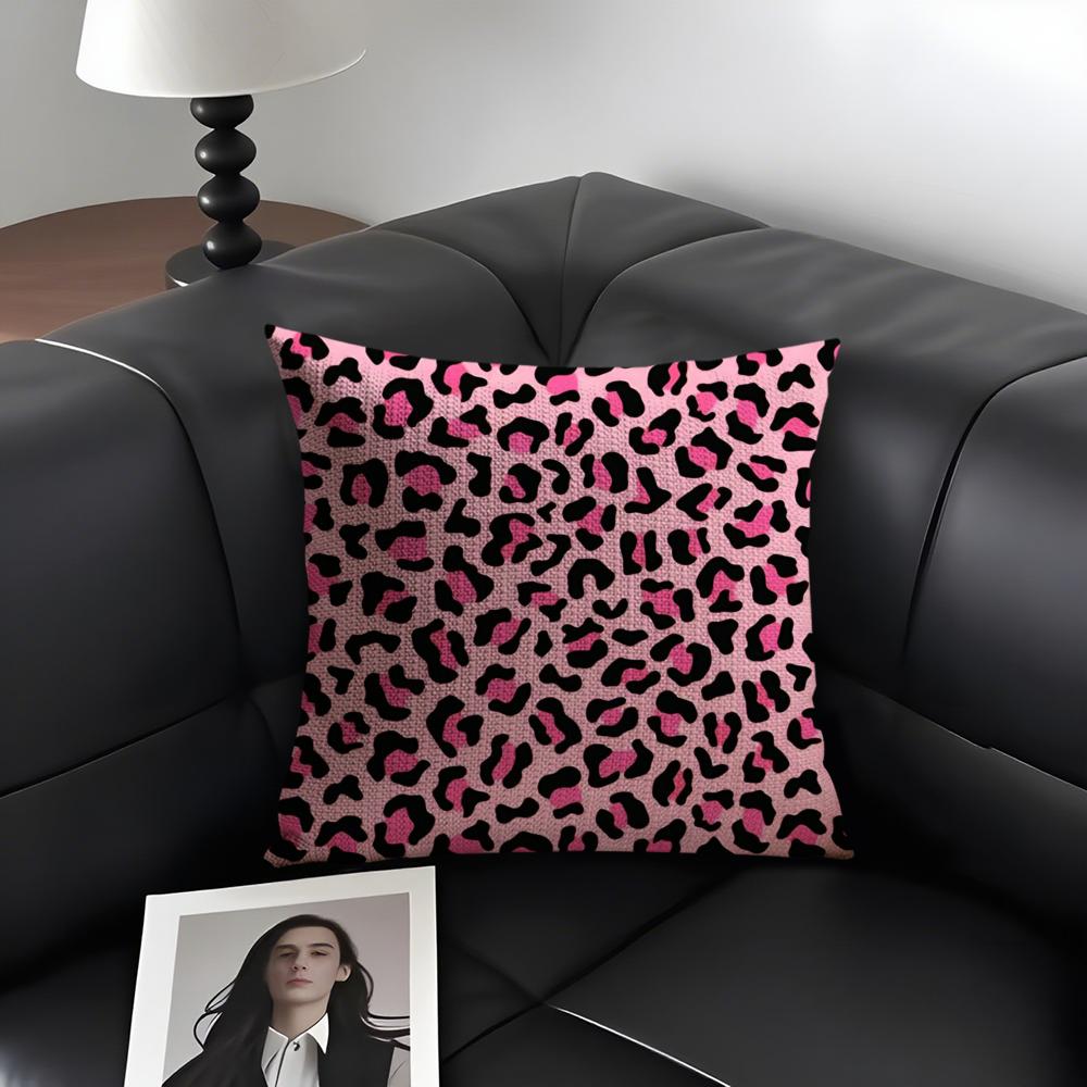 Fashion Luxury Leopard Print Cushion Cover Natural Linen Organic Fabric DoubleSided Printing Sofa Home Decor Gift Pillow Case