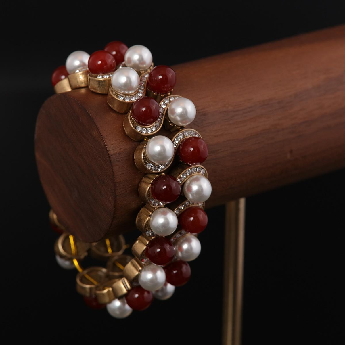

Second-Hand Vintage High-End Retro Style Court Temperament Niche Fashion White Green White Red Agate Bracelet