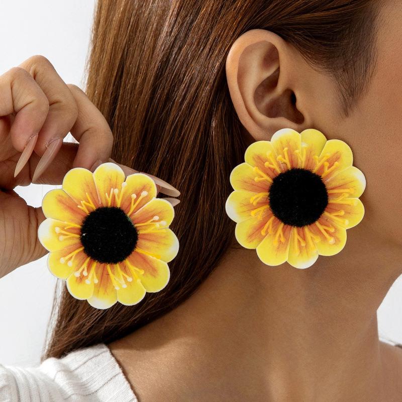 Accessories, fresh simulated colored flower earrings, sweet atmosphere sunflower flower earrings wholesale