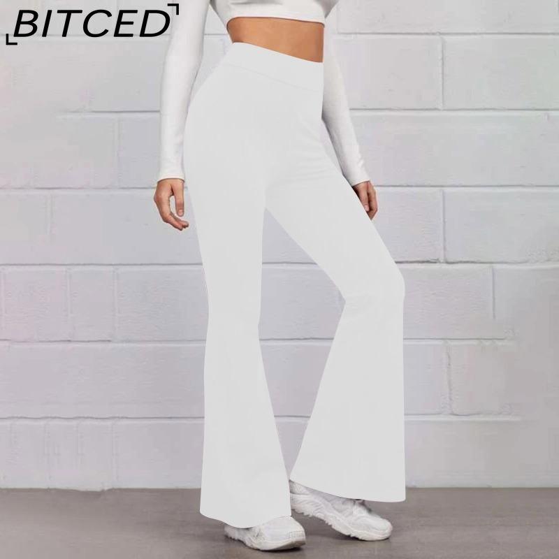 

BITCED Женские брюки Блестящие однотонные Брюки с высокой талией Весна Осень Темперамент Свободные Прямые Широкие брюки Повседневная одежда S
