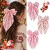 Fashionable Holiday Hair Styling Christmas Pink Bow Clip, Large Fabric Hairpin with Santa Accessories Claus/Snowman/Snowflake Print for Party
