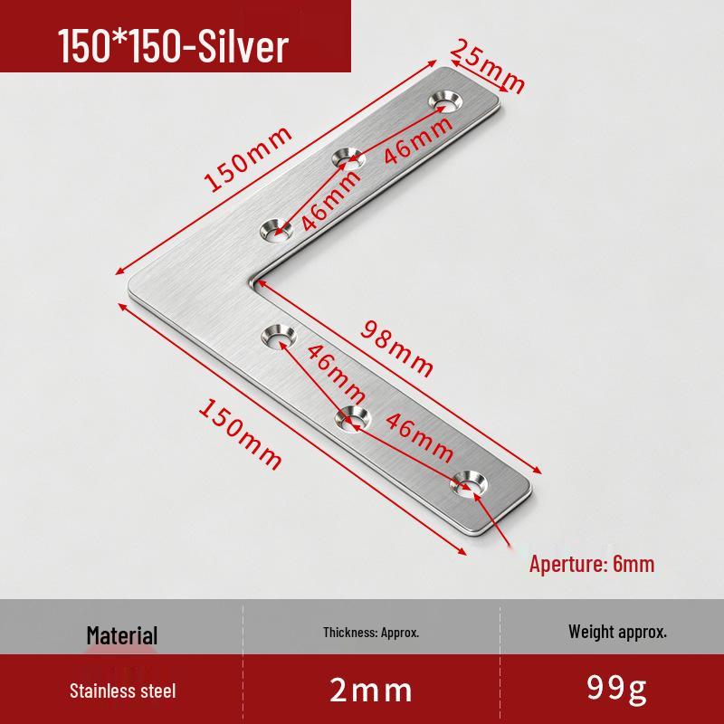 Reinforced 90° Stainless Steel L/T Bracket for Wooden Doors