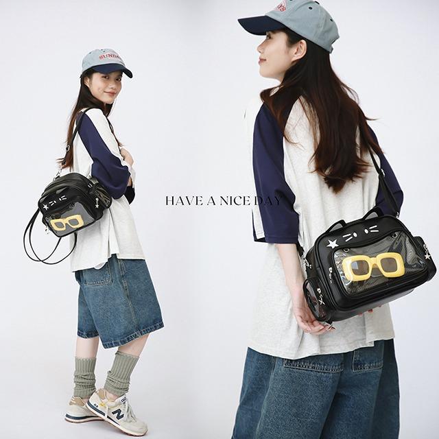 Borsa Ita con Orecchie da Gatto Kawaii, Borsa a Tracolla Trasparente per Donna, Borsa a Spalla Anime, Borsa Trasparente con Tasche Laterali