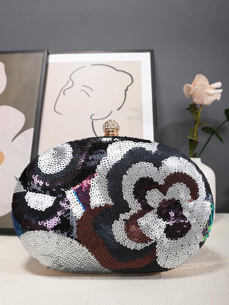 Piccola Pochette Floreale con Paillettes Fatta a Mano per Donna Borsa a Tracolla con Catena Borsa a Tracolla con Ciondolo Borse da Sera Femminili