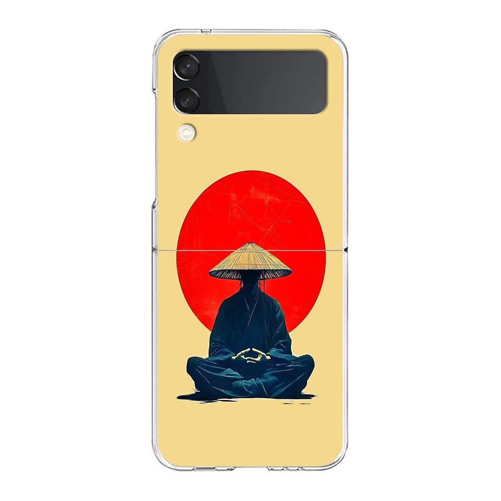 Transparent Phone Case For Samsung Galaxy Z Flip 3 4 5 6 7 Hard Folding PC Z Flip3 Flip4 Cover Japanese Style Art Japan