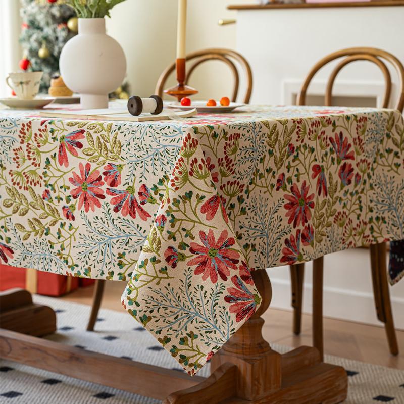 American Retro Polyester Cotton Color Woven Jacquard Magpie Flower Plant Fringed Tablecloth Rectangular Coffee Table Tablecloth Dining Table Cloth