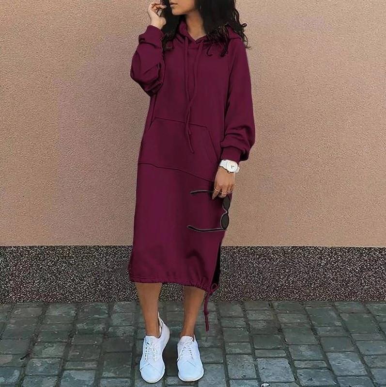 Big Size Autumn Winter Fashion Solid Sweatshirt Dress For Women O Neck Long Sleeve Casual Loose Femme Dresses New Office Ladies Dress