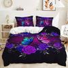 Purple Butterfly Rose Bedding Sets Fashion Duvet Cover Sets Twin Full Queen King Size Pillowcase for Kids Adult Gift Bed Linen