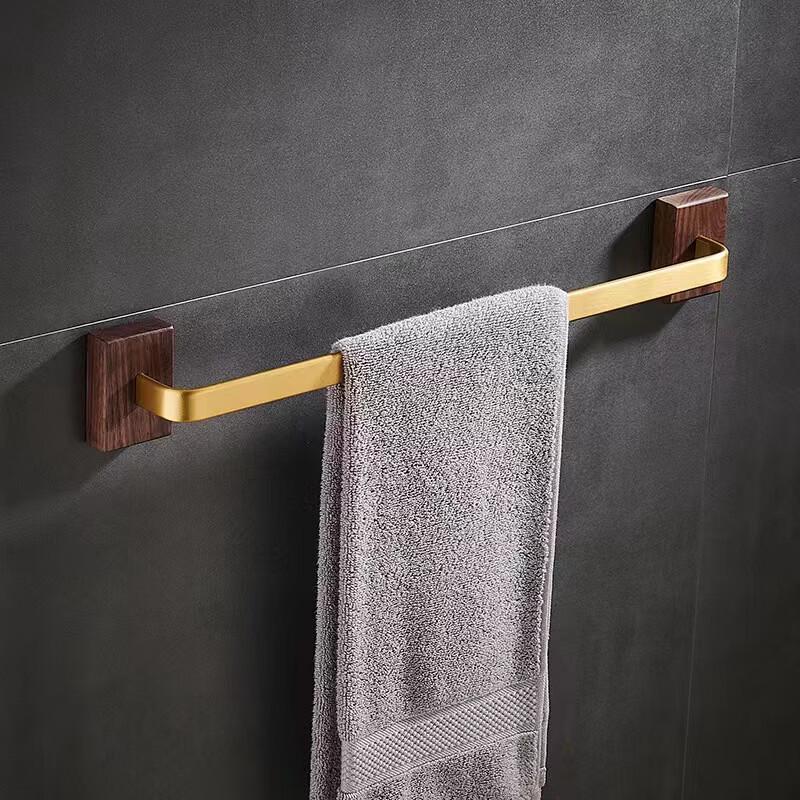 Yipan Polished Aluminum Bathroom Towel Rack with Storage Shelf, Black Walnut Style