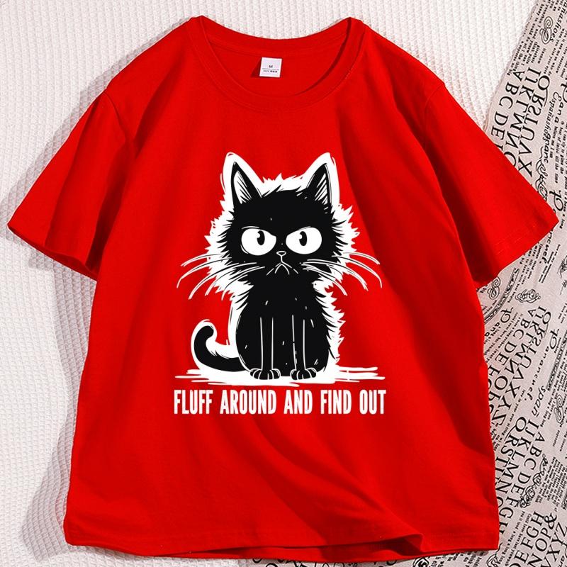 

Naughty Cat Funny Fluff Tshirt Men Women Cute Cotton Short Sleeve Round Neck Tee Shirt Streetwear Loose Trendy Y2k Clothing S