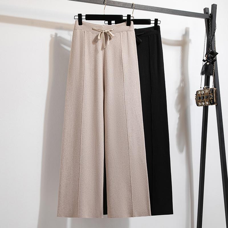 Dimanaf 2025 Autumn Plus Size Harlen Knitted Pants New Women Fashion Loose Vintage Wide-leg Pants
