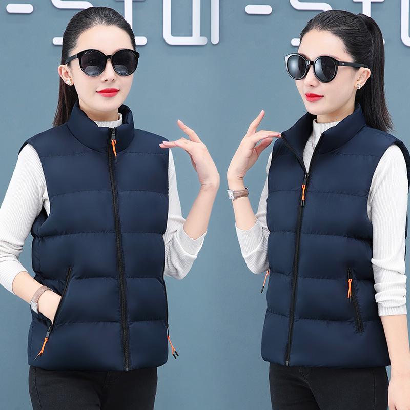 Damen Einfarbig Stehkragen Daunenweste - Herbst/Winter Übergröße, Lockere Passform, Ärmellose Jacke für Mütter mittleren Alters