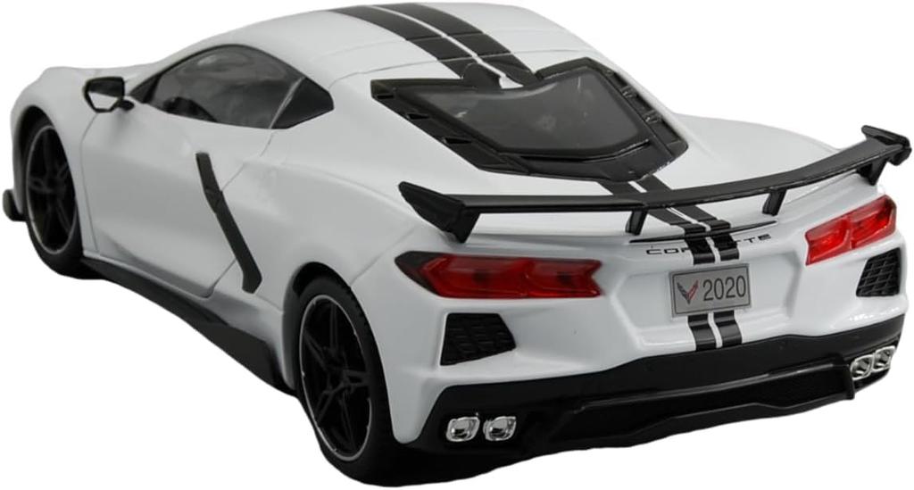 Maisto 2020 Corvette Stingray Coupe C8 White 1/18 Scale Special Edition Model with Display Base, Opening Doors, and Working Suspension