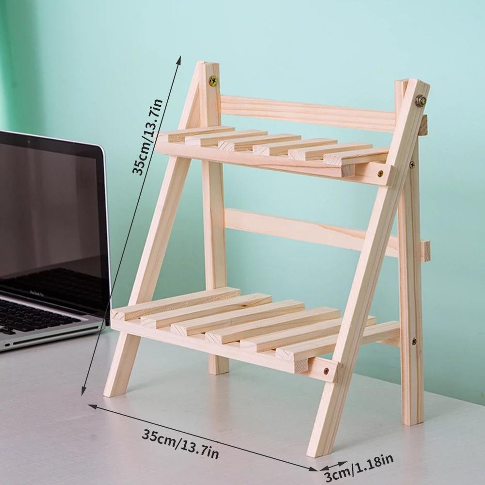 1 Household Log Double Shelf, Multi-purpose Living Room, Bedroom Table Items Storage and Arrangement Shelf, Original Wood Color