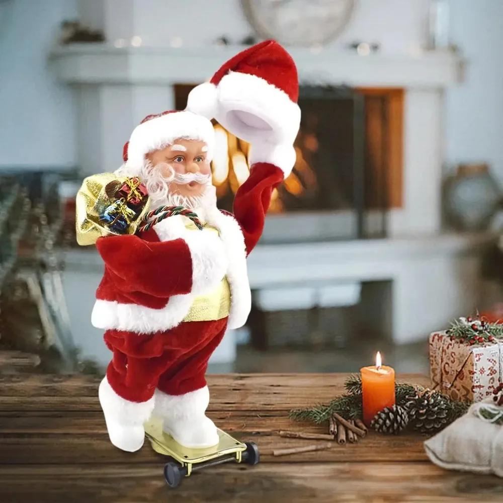 Vánoční dekorace Elektrický skateboard Santa Claus Hudební panenka Pro domov 2025 Navidad Vánoční stolní ozdoba Novoroční dárek