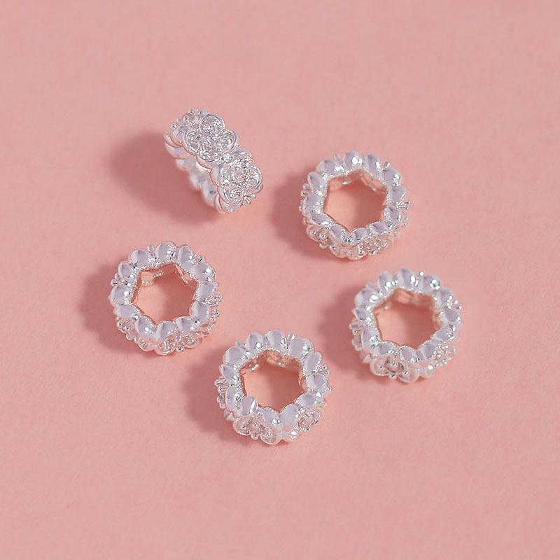 18k Gold Plated Zircon Rose Spacer Beads with Large Hole Rhinestone, DIY Jewelry Making Accessories