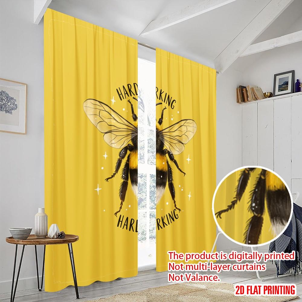 2pcs 2D Flat Printing Drapes Hard-working Bee Polyester Without Electricity Festive Wall Decor Use for Photo Booth Props