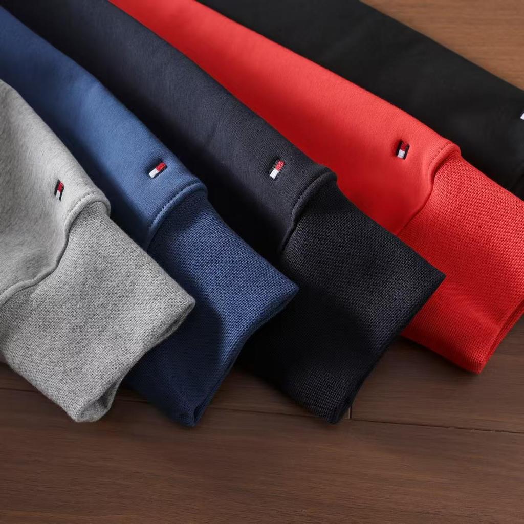 Tommy Tommy Herren Stickerei Buchstaben Fleecegefüttert Winter Sweatshirt, Langarm, Rundhalsausschnitt