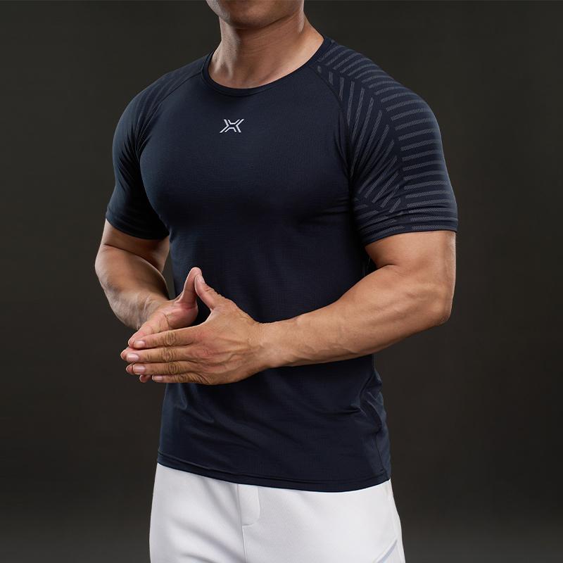 

Повседневная футболка с коротким рукавом и круглым вырезом в стиле хай-стрит, модная, спортивная, приталенная, эластичная, дышащая, для фитнеса, для улицы M чёрный