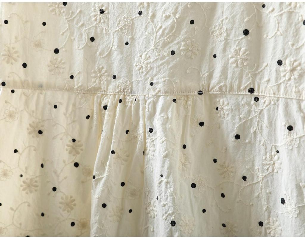 Women's Spring 2026 Polka Dot Lace Collar Cotton Shirt with Embroidered Jacquard Design