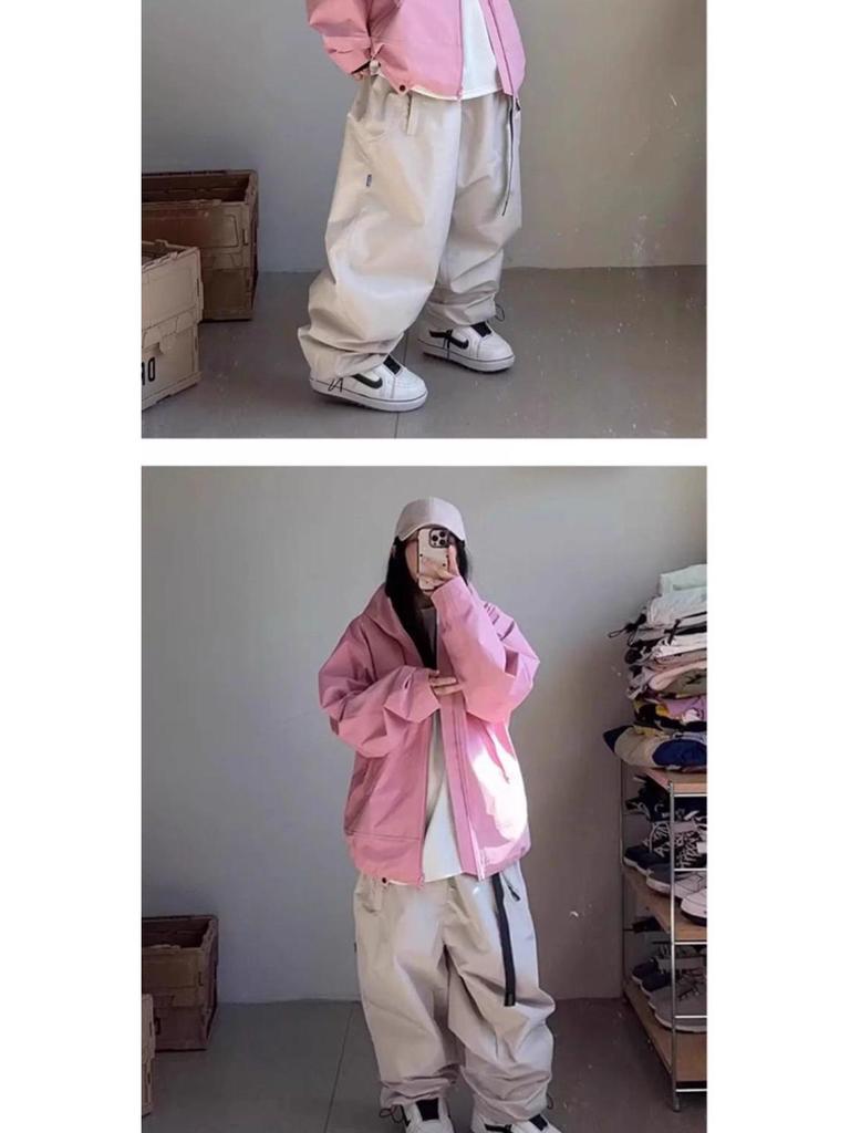 Peach Pink Three-in-One Windproof Waterproof Dopamine Ski Mountaineering Jacket for Women