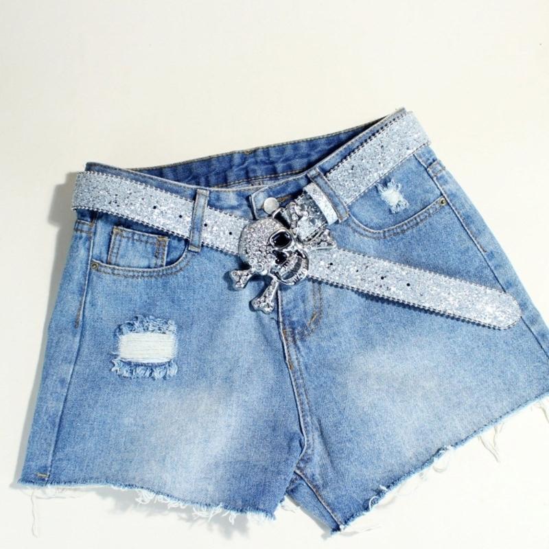 Fashionable Rhinestones Studded Belt Skull Pattern Waist Belt Durability Belt for Enhancing Dresses and Casual Looks